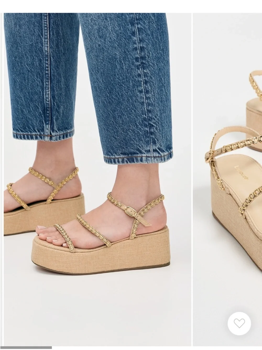 Larroudé Gio Milanina Platform Sandals Raffia Gold Size 7.5